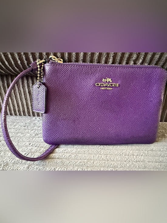 Coach Handbags - Coach Purple Leather Wristlet with Gold Hardware Wallet 64360